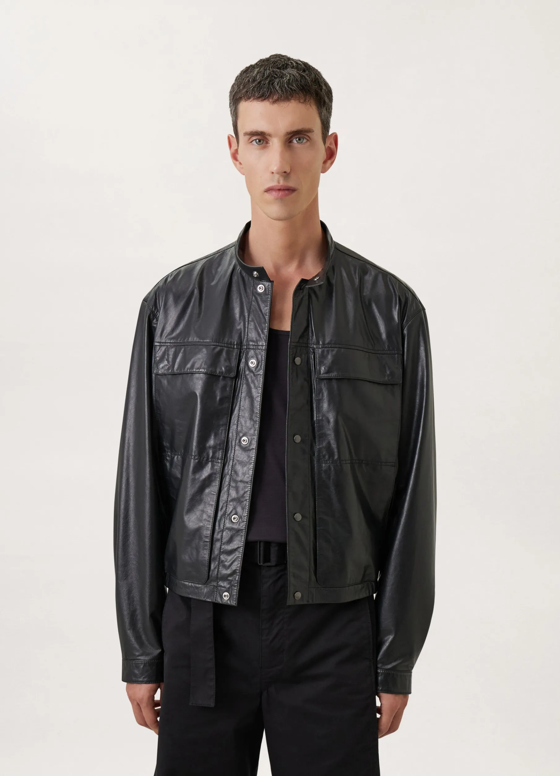 Stand Collar Leather Blouson